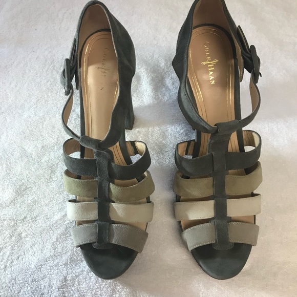 COLE HAAN CHELSEA SUEDE T-STRAP SANDAL MULTICOLOR SUEDE Heels Size 11 - Picture 10 of 12
